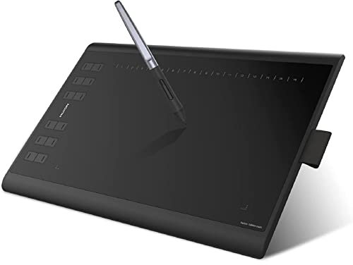 Huion Inspiroy H1060P 10×6.25 inch Graphics Tablet Upgrade Version of NEW 1060 PLUS drawing tablet with Battery-free Pen 12 Hard Plus 16 Soft Express Keys Supports Windows Mac Android