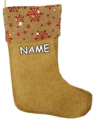 alles-meine.de GmbH 10 Stück XL - Weihnachtssocken & Weihnachtsstrümpfe - inkl. Name - Glitzer & Glimmer Effekt - 45 cm - rot - zum Aufhängen - Nikolausstiefel - Nikolausstrümp..
