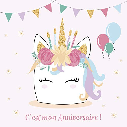 Clairefontaine 20030C - Set de 8 Cartes Simples Pré-Imprimées, Format 11,6x11,6cm + 8 Enveloppes Gommées, Format Carré 12x12cm - Correspondance Anniversaire Enfant Filles - Thème Licorne