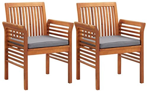 vidaXL 2X Akazienholz Massiv Gartenstuhl mit Sitzpolster Lattendesign Gartensessel Gartenmöbel Sessel Stuhl Holzstuhl Gartenstühle Stühle