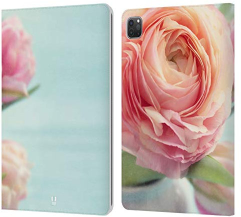 Head Case Designs Rosa Pfirsichrose In Der Vase Blumen Leder Brieftaschen Handyhülle Hülle Huelle kompatibel mit Apple iPad Pro 11 2020/2021 / 2022