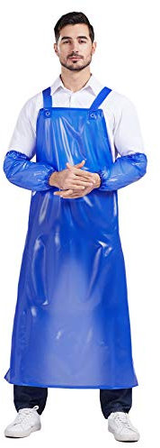 Nanxson Unisex wasserdicht Gummischürzen Arbeitsschürze Fleischerschürze Metzgerschürze für Industrie, Lebensmittelservice, Metzgerei, Reinigung CF3109 (Blau+Ärmelschützer, eine Size)