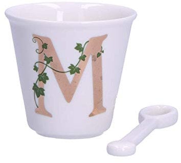 La Porcellana Bianca - Bicchierino Lettera M con Cucchiaino - Arredo Casa, Cucina - Linea Unico - Idea Regalo - Porcellana - 75 CC; Ø 6,7; h6 cm