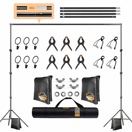 Kit de Soporte de Estante de Fondo Ajustable de 2.6x3 Metros para Retrato con 3 Clips, fotografía de Productos y Grabación de Video, con Bolsa de Lona portátil