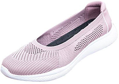 ERLINGO Mocasines de punto para mujer, zapatos planos de malla de bailarina sin cordones para caminar, cómodos zapatos planos para mujer, zapatos de tacón para mujer, zapatos de tacón, color Rosa,