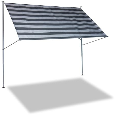 Angerer Freizeitmöbel GmbH Klemmmarkise Premium - Markise für Sonnenschutz - Montage ohne Bohren und Dübeln - ideale Balkonmarkise für Mietwohnungen (dunkelgrau gestreift, 350 cm)