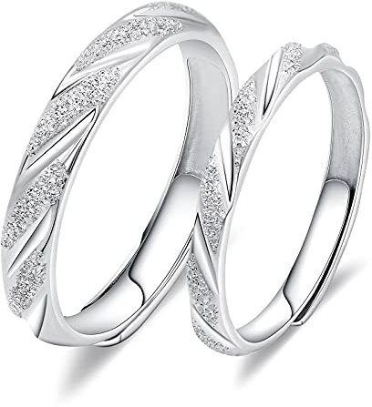 ANAZOZ ehering 925 Silber, 2 Stück Ringe Sandoberfläche Personalisiert Gravur Ringe partnerringe