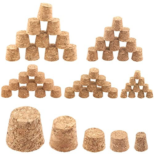 Rustark 100 Stück 5 Größen Konische Korkstopfen Korkflaschen Stopfen Handwerk Ersatzkorken Kleine Korken Sortiment Holz Ersatz Verschiedene Korken für Weinflaschen Verschluss