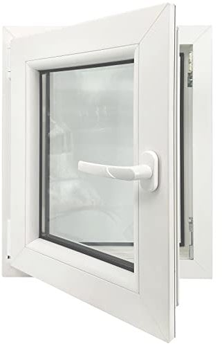 ECOPROF Kellerfenster | Langlebiges Kunststoff-Fenster | Maße 50x60 cm (500x600 mm) | Dreh-Kipp Fenster DIN Links | Farbe: Weiß | 70mm Profil