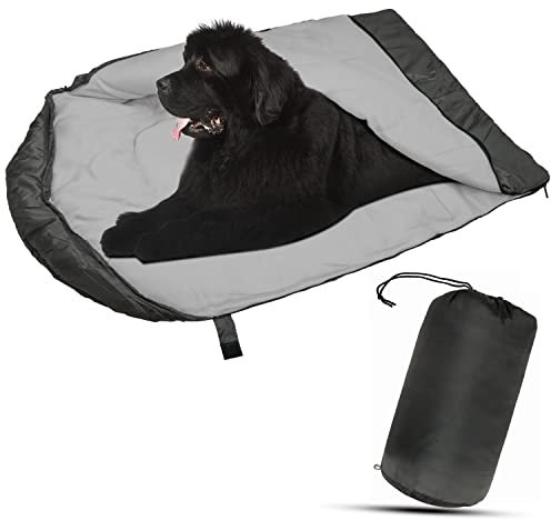 JSHANMEI Hundeschlafsack, tragbares Reise-Hundebett, ultraweich, wasserdicht, Polyester-Fleece, mit Reißverschluss, gesteppt, Grau, Größe M und L