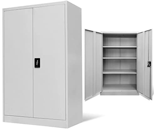Aktenschrank Büroschrank Metallschrank mit 3 verstellbaren Regalen & 2 Türen, mit 30 kg pro Ebene Belastbar, Werkzeugschrank Stahlblech Flügeltürschrank Abschließbar, 90x40x140 cm Stahl Grau
