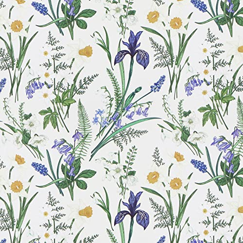 Timeet Self Adhesive Wallpaper White Botanical Sticky Back Plastic Roll 39x300cm Contact Paper Flower Peel and Stick Wallpaper Waterproof Vinyl Film for Shelf Bathroom Wall