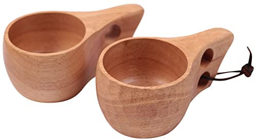 Dasertoe 2 x handgefertigte Holzbecher, finnische 270 ml, -Weinbecher, , Kaffeetassen für Geschenke