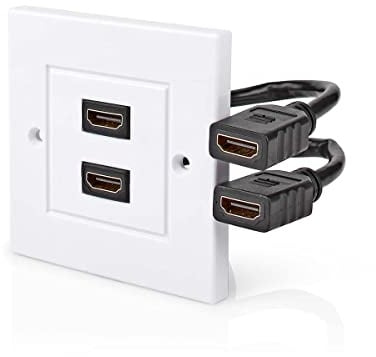 Ex-Pro Double Port HDMI Flush Mount Wall Plate, Gold Plated, Supports 4K @60Hz Ultra HD, 18Gbps, ARC, HDCP, 3D, Audio Pass-Thru
