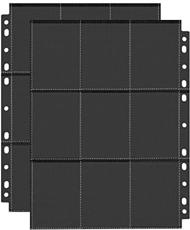 PESLNG 720 Pockets Doppelseitige Sammelkarten Hüllen, 9 Pocket Kartenhüllen für Ringordner mit 3-11 Löchern, transparent und säurefrei, geeignet für Standardkarten (Schwarz transparent, 40 Seiten)