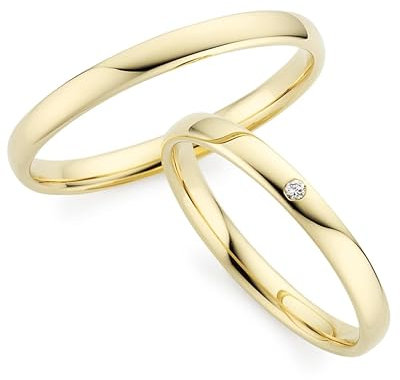 123traumringe Eheringe in 333 Gold I Partnerringe mit Brillant & Etui I Gravierbare Eheringe mit Ringgröße 50-72 mm I Hochwertige Verlobungsringe in 2,5 mm Breite & 1,3 mm Stärke I P25