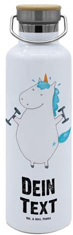 Mr. & Mrs. Panda Personalisierte Trinkflasche Einhorn Fitness - Geschenke, Flasche Mit Gravur, Geräte, Edelstahl, Unicorn, Fitnessstudio, Einhörner, Namen, Gym, Selbst Gestalten