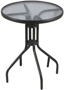 Marco Paul Interiors Outdoor Patio Table - Round Shaped Classic Style Garden Bistro Side Table Metal Frame Glass Top Table Garden Furniture for Decking, Drinks - (Black, 60cm)