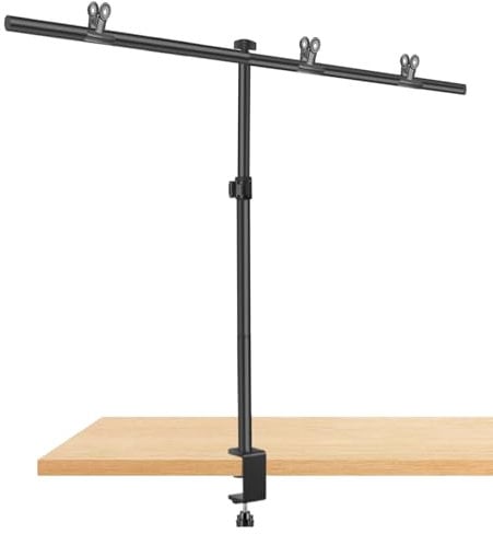 HEMMOTOP Photography Tabletop Backdrop Stand, Width 39.4 in and Adjustable Height 15 in - 35.4 in, Desk Mount Photo Backdrop Hoder with 3 Metal Clips for Background Paper