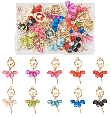 Pandahall Kristall-Ballerina-Charms, Strass, Harz, Balletttänzerin, Mädchen, Anhänger für selbstgemachte Armbänder, Halsketten, Ohrringe, Schmuckherstellung, 20 Stück