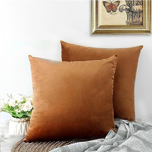 CALIYO Kissenbezug 50x50, Samt Uni Kissenhülle, Kissenbezüge für Zierkissen Dekokissen Sofakissen Couchkissen viele Farben (50x50 cm, Braun).