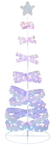 COSTWAY Albero di Natale a Spirale 210 cm, Albero di Natale con 341 luci a LED, Albero di Natale Artificiale a Cambiamento di Colore Pieghevole, per Feste, Cortile, Giardino, Portico, Prato