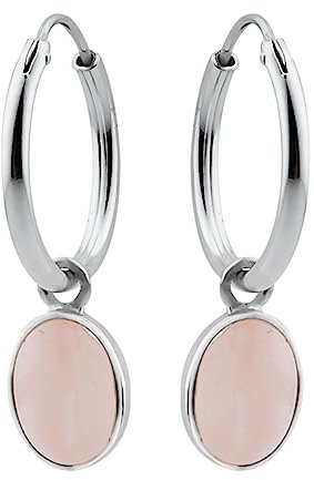 Orecchini in argento con pendente, pietra ovale quarzo rosa con bordo argento, 6 mm x 10 mm, Argento, Quarzo