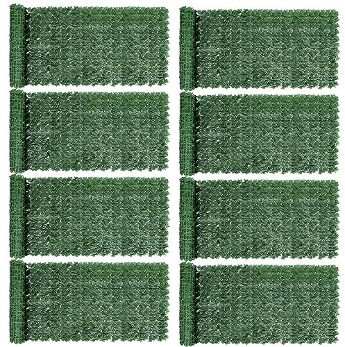 SUNJULY Künstlicher Efeu Sichtschutzzaun, 1M x 3M Erweiterbarer Künstlicher Heckenzaun und Künstlicher Efeu, Balkon Sichtschutz Efeu, Garten Sichtschutz Panel, Rankenblatt Dekoration (8 Stück)