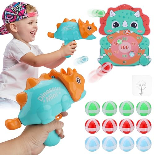 Wrymish Dinosaurier Dartscheibe Schießspielzeug ab 3 4 5 Jahre Jungen Mädchen, Wurfspiel Spielzeugpistole mit Zielscheibe&12 Bällen, Dart Board Spiele Spielzeug,Kinder Weihnachts Geburtstags Geschenke