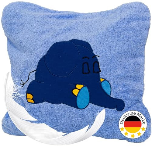 Smithy Kissenbezug Motiv Blauer Elefant | 40x40 Deko-Kissen Bezug | Baumwolle Frottee | Mädchen Junge Baby | DIE Maus