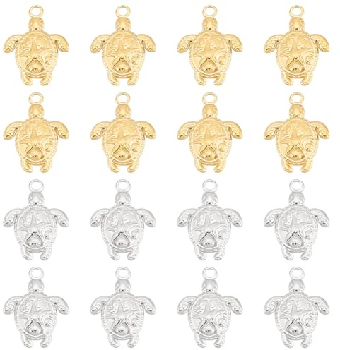UNICRAFTALE 16 Stk 2 Farben Schildkröte Charms 201 Edelstahl Schildkröte Charms Sets Gold Ozean Seestern Schildkröte Anhänger Sommer Strand Anhänger Für Hawaii Halskette Armband Schmuckherstellung