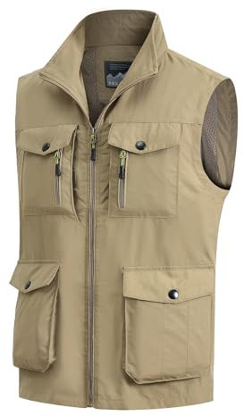 MeiLayM Herren Outdoor Weste mit Vielen Taschen Schnelltrocknende Freizeitweste Leicht Anglerweste Sommer Atmungsaktiv Ärmellose Jacke Sport Multifunktionsweste Camping Fotografie Weste Khaki,3XL