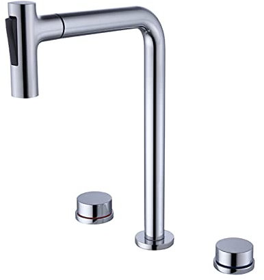 LeGDOr Rubinetto per lavabo Estraibile Rubinetto da Cucina con doccetta Estraibile Miscelatore per lavabo Rubinetti a Doppia Leva per lavabo da Bagno Cromo Caldo e Freddo, Alto