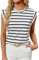 BellaDila Sommer Top Damen Ärmellose Tshirt Locker Rundhals Flügelärmel Oberteile Elegant Gestreift Tunika Bluse Tops für Frauen, A Gestreift Weiß, L