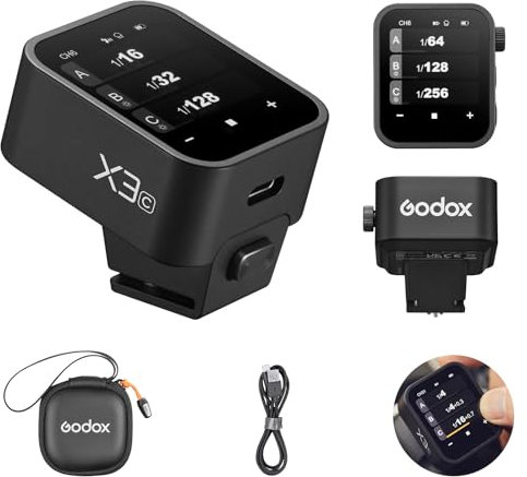 GODOX X3-C TTL Wireless Flash Trigger for Canon Camera, 1/8000s HSS TTL TCM Function, Built-in Battery Touchscreen Flash Transmitter Compatible with Canon Camera