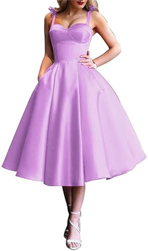 KURFACE WSX494 Kurzes Kleid für Heimkehr, A-Linie, Korsett, Rücken, Abendkleid, Partykleid mit Taschen für Junioren, Flieder, 36