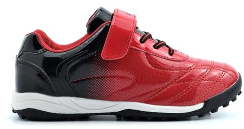 Generic Ascot Boys Barcelona Astro Turf Football Shoes/Trainers with Elastic Lace and Touch Fasten Red/Black 10 UK Child