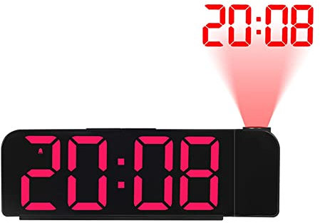 iFutniew Reloj despertador de proyección de rotación de 180°, reloj digital LED de 12/24 horas, carga USB, proyector de techo, reloj despertador