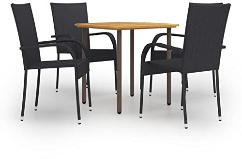 Gecheer Gartenmöbel 5-TLG.Garten-Essgruppe Gartengarnitur Loungemöbel Gartengruppe Sitzgarnitur Sitzgruppe Tisch Stühle Gartenstuhl GartentischEssstuhl 1 x Tisch 4 x Stühle Poly Rattan Schwarz