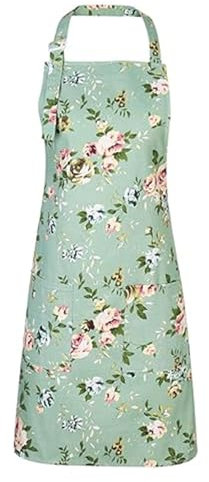 VIDSTW Delantal Cocina Mujer, Delantales de Cocina Antiincrustante, Ajustable Delantal Personalizado, Delantal Mujer con 2 Bolsillos Lavable en la Lavadora Apto para Cocina, Comedor, Jardín