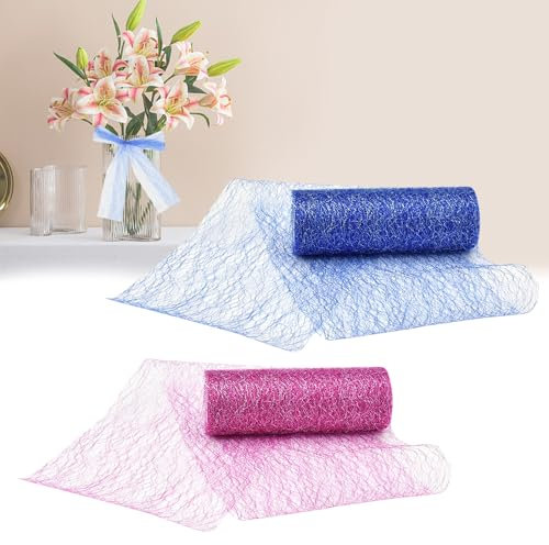 DECARETA 2 Rotolo di Tulle Rosa e Blu 15cm*9m Glitterato per Runner Decorativo, Feste, Matrimoni, Artigianato, Fai-da-Te