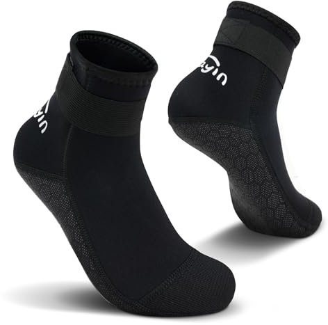 Yikayin Neoprensocken, 3mm Wattsocken Tauchsocken für Männer Damen Herren Frauen, Schwimmsocken Beachsocken für Schnorcheln Kajakfahren Jetskifahren SUP - Schwarz L