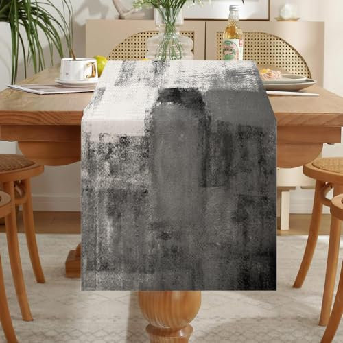 LOZULO Tischläufer Modern Grau Läufer Tisch Boho Leinen Tischläufer Abwaschbar Landhausstil Table Runner Party Tischdeko Outdoor Wetterfest Tischläufer 40x180 für Couchtisch