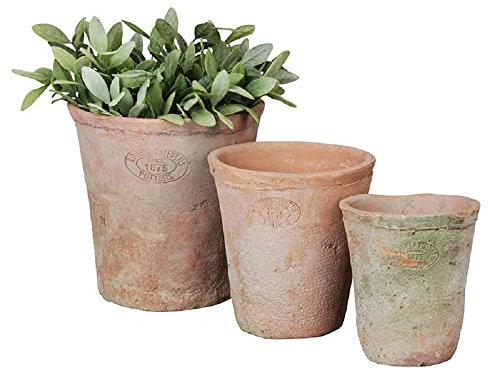 degawo Aged Terracotta Blumentopf 3er Set Übertopf Umtopf rund verschieden groß Garten