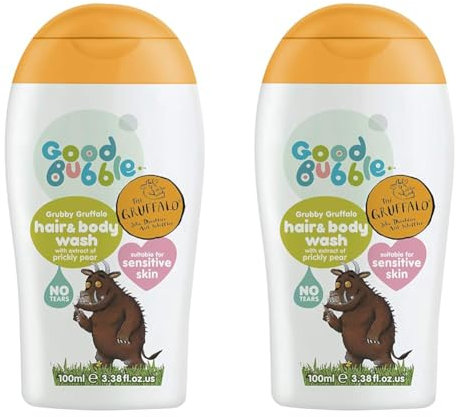 Good Bubble Gruffalo Hair & Body Wash with Prickly Pear Extract - Tear-Free and Sulphate Free Kids Body Wash for Sensitive Skin - 100ml Travel Size (Pack of 2)
