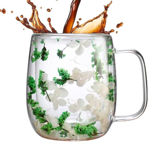 Mbiyhgta Vaso de de doble pared, taza de té de flores, vaso de flores secas de doble pared para café, vasos de , tazas de té para té, capuchino, bebidas frías