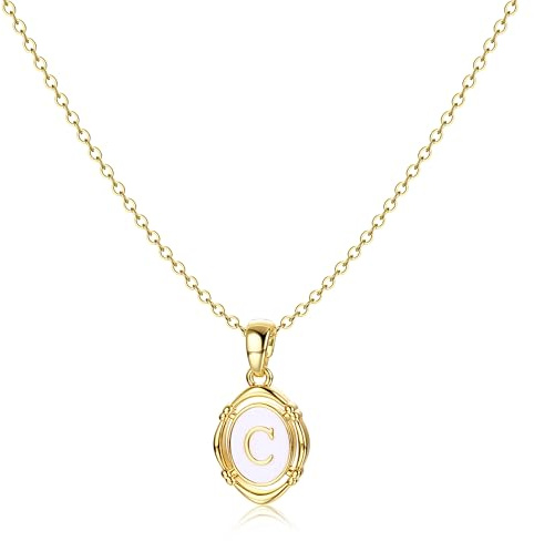 BodyBonita Kette mit Buchstabe - Oval Halskette Damen Gold, 14K Vergoldet Initialen Halskette Goldkette Kette Mit Namen, Exquisit Anhänger A-Z Namenskette Personalisierte für Damen Mädchen