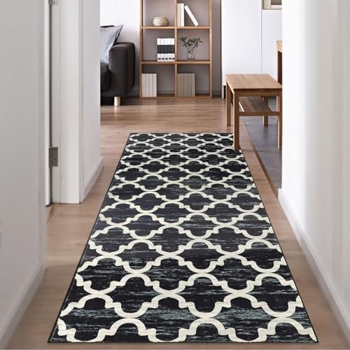 Famibay Teppichläufer Flur rutschfest Küchenteppich Waschbar 80x200cm Teppich Läufer Modern Weich Küchenläufer Schwarz Runner Teppich für Flur Küche Waschküche