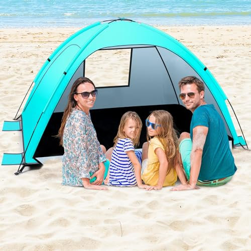 Tonfarb Strandmuschel,Tragbar Ultraleicht Strandzelt,Sonnenschutz Strand für 2-3 Personen,UV Schutz 50+, Einfache Installation, Windschutz Strand Familienzelt für Garten, Camping- Hellgrün