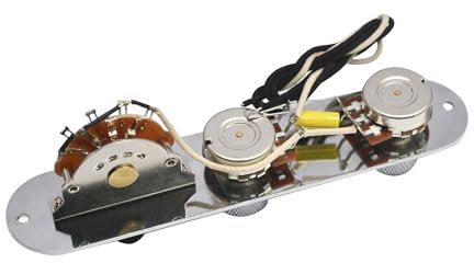 JOJOCY Fully Loaded Guitar Control Plate, Chrome Prewired 3-Way Switch, 500K Large Potentiometers, Knurled Volume/Tone Controls, 0.47uF Capacitor for Telecaster Style Guitars